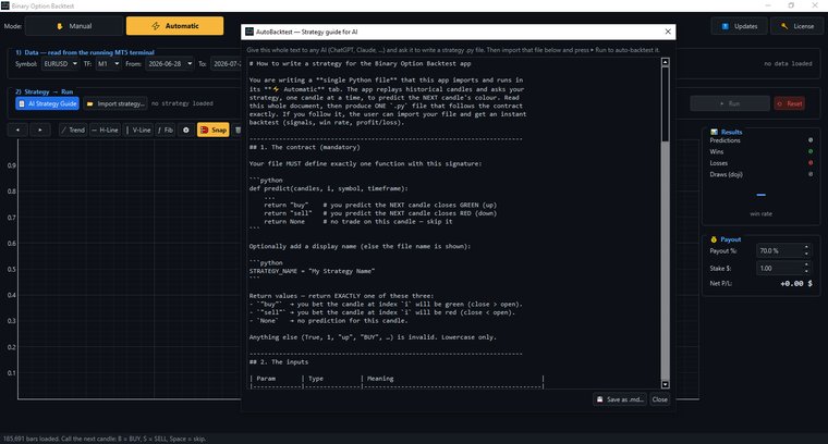 The AI strategy guide: hand this text to ChatGPT or Claude and get a runnable strategy file back