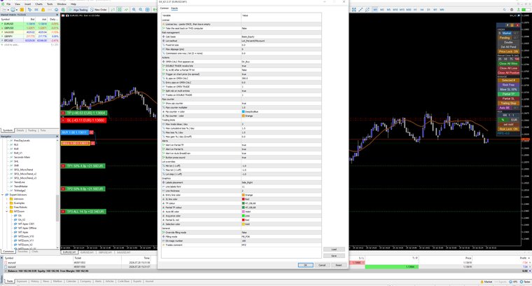 The full settings page: risk, daily caps, alerts and colours in one place